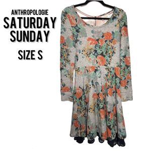 SATURDAY SUNDAY • Grey Floral Terry Knit Fit & Flare Dress • Size Small